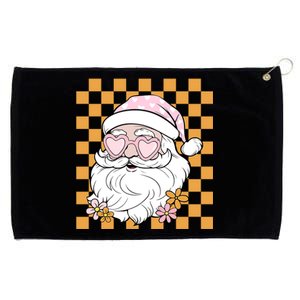 Retro Groovy Christmas Vibes Trendy Smile Face Santa Claus Gift Grommeted Golf Towel