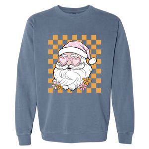 Retro Groovy Christmas Vibes Trendy Smile Face Santa Claus Gift Garment-Dyed Sweatshirt