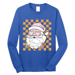 Retro Groovy Christmas Vibes Trendy Smile Face Santa Claus Gift Long Sleeve Shirt