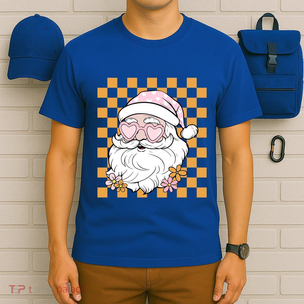 Retro Groovy Christmas Vibes Trendy Smile Face Santa Claus Gift T-Shirt