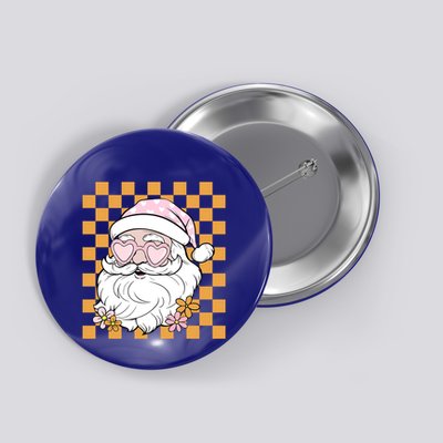 Retro Groovy Christmas Vibes Trendy Smile Face Santa Claus Gift Button