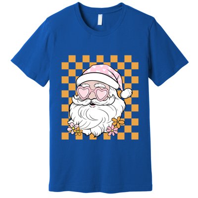 Retro Groovy Christmas Vibes Trendy Smile Face Santa Claus Gift Premium T-Shirt