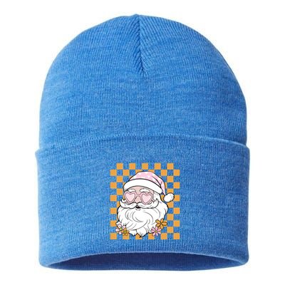 Retro Groovy Christmas Vibes Trendy Smile Face Santa Claus Gift Sustainable Knit Beanie