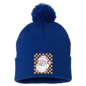 Retro Groovy Christmas Vibes Trendy Smile Face Santa Claus Gift Pom Pom 12in Knit Beanie