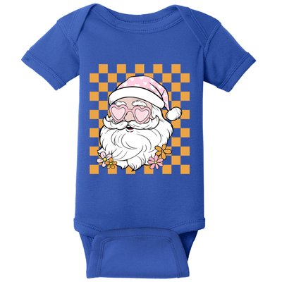 Retro Groovy Christmas Vibes Trendy Smile Face Santa Claus Gift Baby Bodysuit