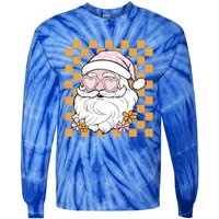 Retro Groovy Christmas Vibes Trendy Smile Face Santa Claus Gift Tie-Dye Long Sleeve Shirt