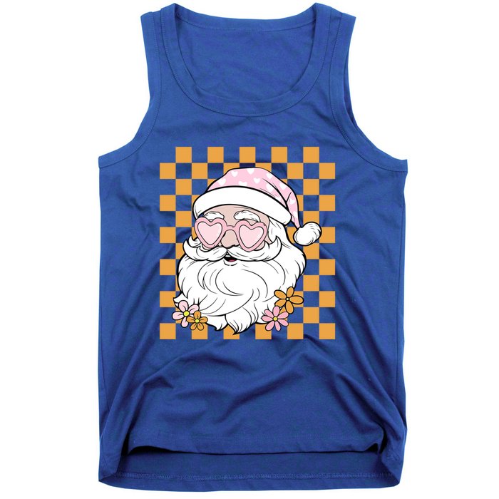 Retro Groovy Christmas Vibes Trendy Smile Face Santa Claus Gift Tank Top