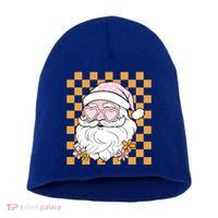 Retro Groovy Christmas Vibes Trendy Smile Face Santa Claus Gift Short Acrylic Beanie