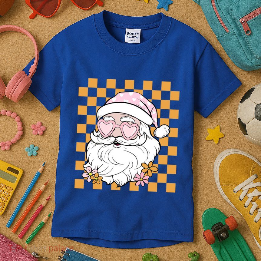 Retro Groovy Christmas Vibes Trendy Smile Face Santa Claus Gift Kids T-Shirt