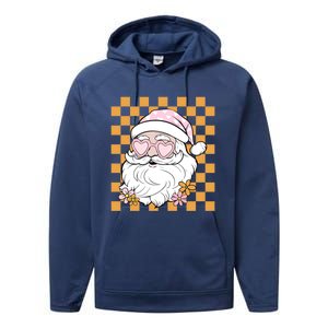 Retro Groovy Christmas Vibes Trendy Smile Face Santa Claus Gift Performance Fleece Hoodie