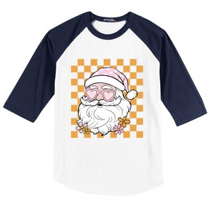 Retro Groovy Christmas Vibes Trendy Smile Face Santa Claus Gift Baseball Sleeve Shirt