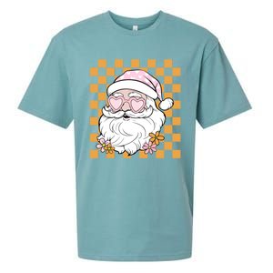 Retro Groovy Christmas Vibes Trendy Smile Face Santa Claus Gift Sueded Cloud Jersey T-Shirt