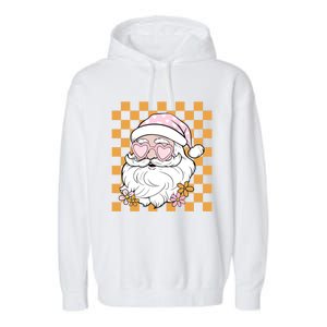 Retro Groovy Christmas Vibes Trendy Smile Face Santa Claus Gift Garment-Dyed Fleece Hoodie