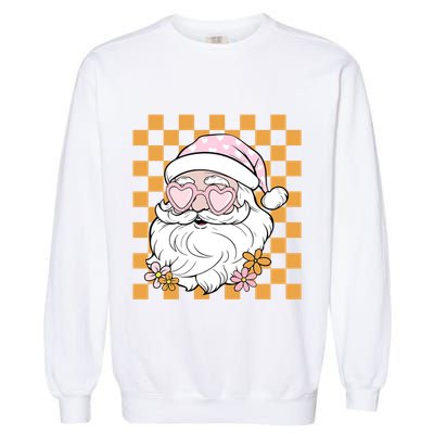 Retro Groovy Christmas Vibes Trendy Smile Face Santa Claus Gift Garment-Dyed Sweatshirt