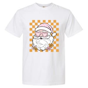 Retro Groovy Christmas Vibes Trendy Smile Face Santa Claus Gift Garment-Dyed Heavyweight T-Shirt