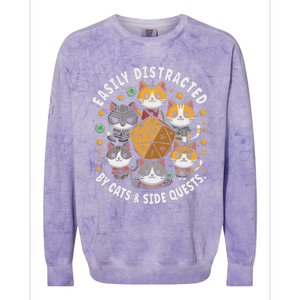 Rpg Gamer Cats Easily Distracted Side Quests Colorblast Crewneck Sweatshirt