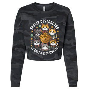 Rpg Gamer Cats Easily Distracted Side Quests Cropped Pullover Crew