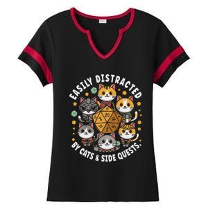 Rpg Gamer Cats Easily Distracted Side Quests Ladies Halftime Notch Neck Tee