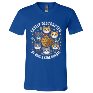 Rpg Gamer Cats Easily Distracted Side Quests V-Neck T-Shirt