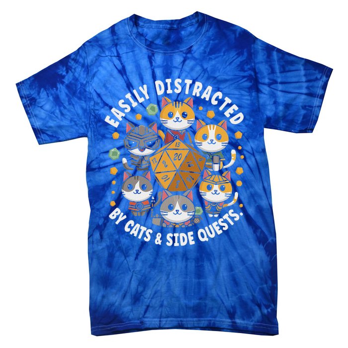 Rpg Gamer Cats Easily Distracted Side Quests Tie-Dye T-Shirt