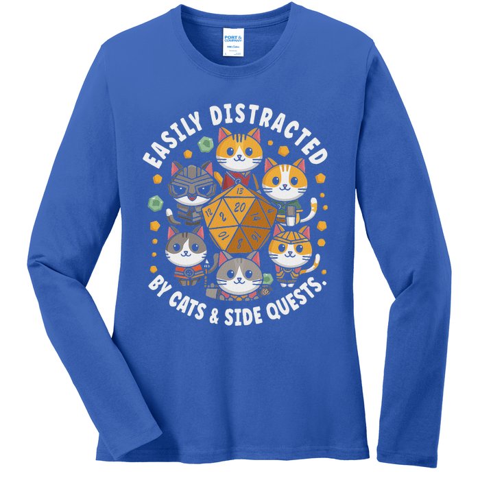 Rpg Gamer Cats Easily Distracted Side Quests Ladies Long Sleeve Shirt