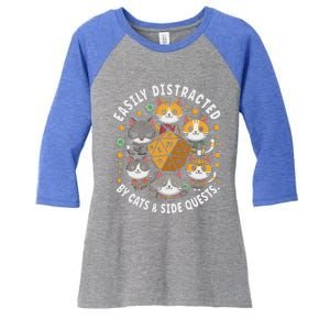 Rpg Gamer Cats Easily Distracted Side Quests Women's Tri-Blend 3/4-Sleeve Raglan Shirt