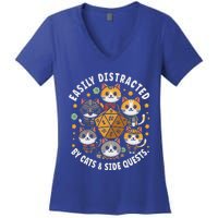 Rpg Gamer Cats Easily Distracted Side Quests Women's V-Neck T-Shirt