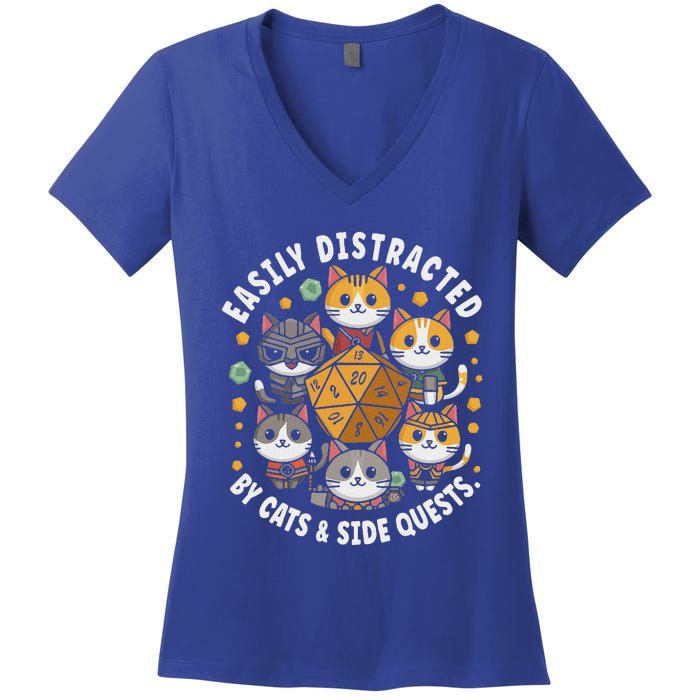 Rpg Gamer Cats Easily Distracted Side Quests Women's V-Neck T-Shirt