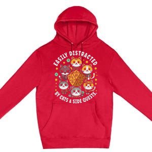 Rpg Gamer Cats Easily Distracted Side Quests Premium Pullover Hoodie