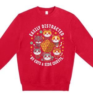 Rpg Gamer Cats Easily Distracted Side Quests Premium Crewneck Sweatshirt