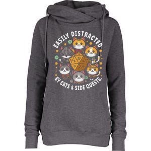 Rpg Gamer Cats Easily Distracted Side Quests Womens Funnel Neck Pullover Hood