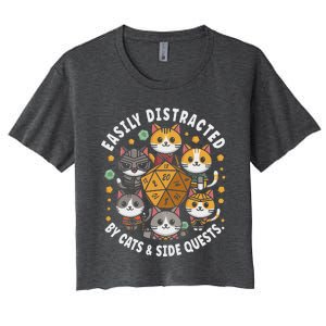 Rpg Gamer Cats Easily Distracted Side Quests Women's Crop Top Tee