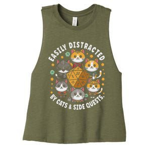 Rpg Gamer Cats Easily Distracted Side Quests Women's Racerback Cropped Tank