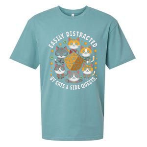 Rpg Gamer Cats Easily Distracted Side Quests Sueded Cloud Jersey T-Shirt