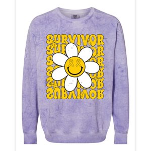 Retro Groovy Childhood Cancer Awareness Month Survivor Colorblast Crewneck Sweatshirt