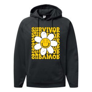 Retro Groovy Childhood Cancer Awareness Month Survivor Performance Fleece Hoodie