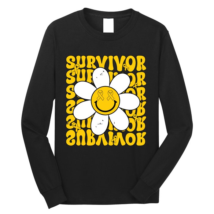 Retro Groovy Childhood Cancer Awareness Month Survivor Long Sleeve Shirt