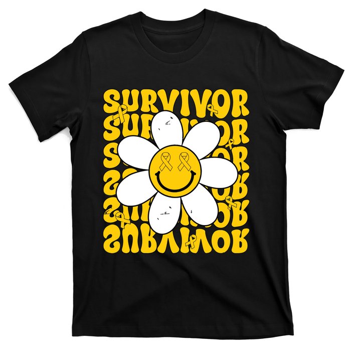 Retro Groovy Childhood Cancer Awareness Month Survivor T-Shirt