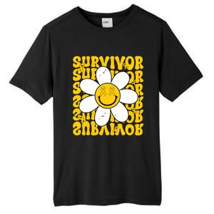 Retro Groovy Childhood Cancer Awareness Month Survivor Tall Fusion ChromaSoft Performance T-Shirt