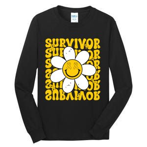 Retro Groovy Childhood Cancer Awareness Month Survivor Tall Long Sleeve T-Shirt