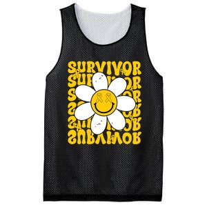 Retro Groovy Childhood Cancer Awareness Month Survivor Mesh Reversible Basketball Jersey Tank