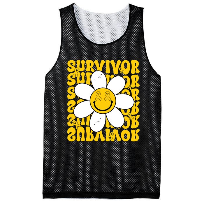 Retro Groovy Childhood Cancer Awareness Month Survivor Mesh Reversible Basketball Jersey Tank