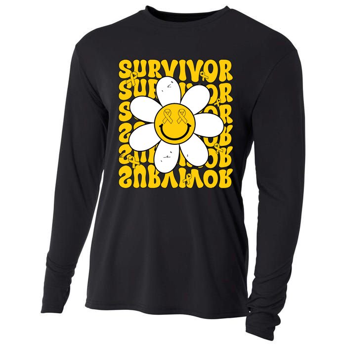 Retro Groovy Childhood Cancer Awareness Month Survivor Cooling Performance Long Sleeve Crew