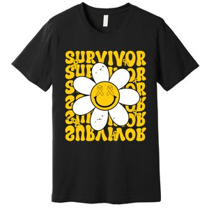 Retro Groovy Childhood Cancer Awareness Month Survivor Premium T-Shirt