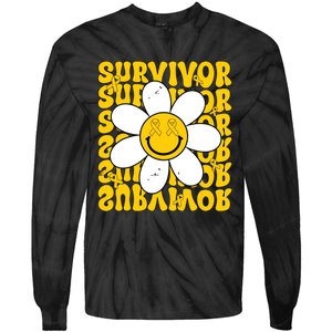 Retro Groovy Childhood Cancer Awareness Month Survivor Tie-Dye Long Sleeve Shirt