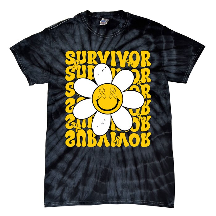 Retro Groovy Childhood Cancer Awareness Month Survivor Tie-Dye T-Shirt