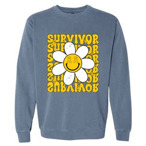 Retro Groovy Childhood Cancer Awareness Month Survivor Garment-Dyed Sweatshirt