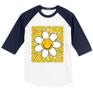 Retro Groovy Childhood Cancer Awareness Month Survivor Baseball Sleeve Shirt