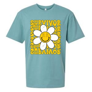 Retro Groovy Childhood Cancer Awareness Month Survivor Sueded Cloud Jersey T-Shirt