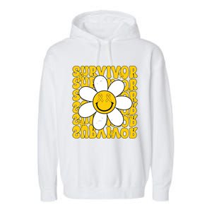 Retro Groovy Childhood Cancer Awareness Month Survivor Garment-Dyed Fleece Hoodie